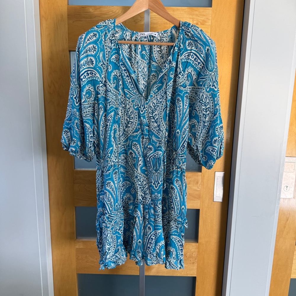 Zara Teal Paisley Tunic Top